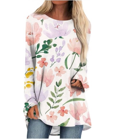 Women's 2023 Causal Long Sleeve Shirts Tops Crewneck Round Neck Floral Print Loose Blouse 2-pink $7.83 T-Shirts