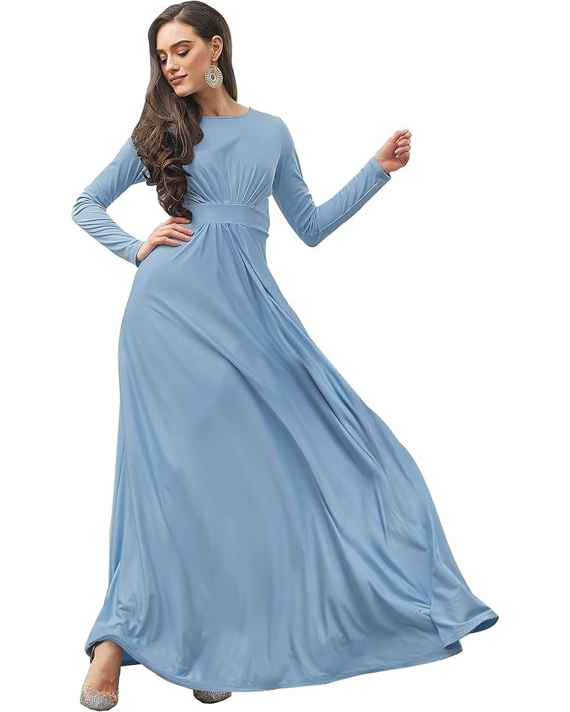 Womens Long Sleeve Flowy Empire Waist Fall Winter Party Gown Powder Light Blue $28.57 Dresses