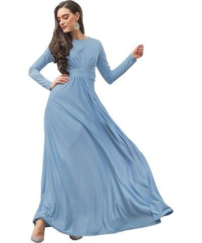 Womens Long Sleeve Flowy Empire Waist Fall Winter Party Gown Powder Light Blue $28.57 Dresses