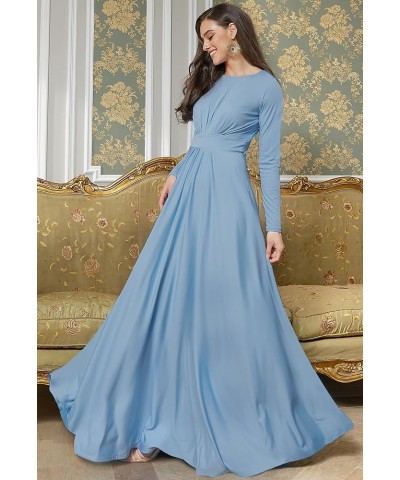 Womens Long Sleeve Flowy Empire Waist Fall Winter Party Gown Powder Light Blue $28.57 Dresses