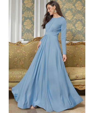 Womens Long Sleeve Flowy Empire Waist Fall Winter Party Gown Powder Light Blue $28.57 Dresses