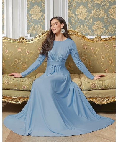 Womens Long Sleeve Flowy Empire Waist Fall Winter Party Gown Powder Light Blue $28.57 Dresses