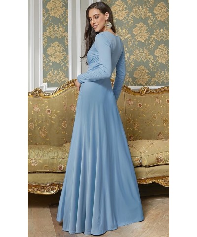 Womens Long Sleeve Flowy Empire Waist Fall Winter Party Gown Powder Light Blue $28.57 Dresses