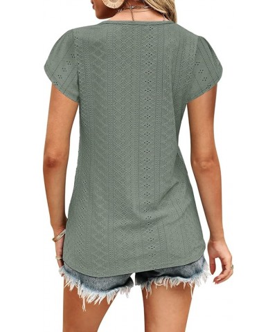 Womens Summer Tops Casual Country V Neck Tee Shirts Petal Sleeve Fashion Loose Blouse Green $12.75 T-Shirts