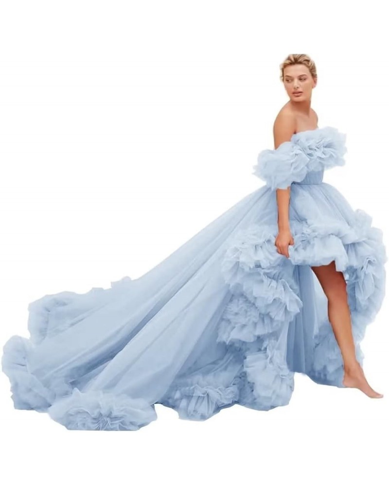 Women's High Low Tulle Prom Dresses Off Shoulder Ruffles Formal Evening Party Gowns Sky Blue $74.00 Dresses