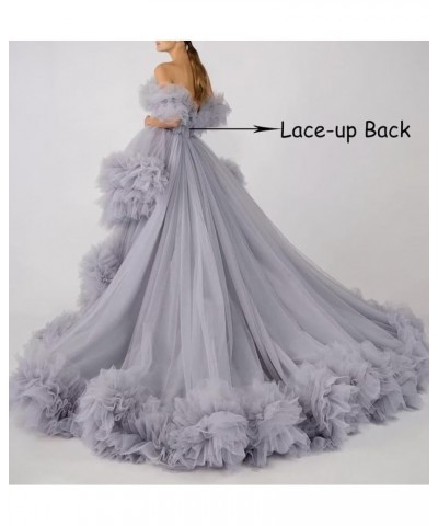 Women's High Low Tulle Prom Dresses Off Shoulder Ruffles Formal Evening Party Gowns Sky Blue $74.00 Dresses