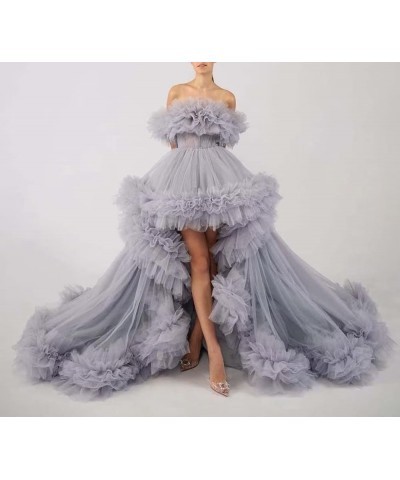 Women's High Low Tulle Prom Dresses Off Shoulder Ruffles Formal Evening Party Gowns Sky Blue $74.00 Dresses