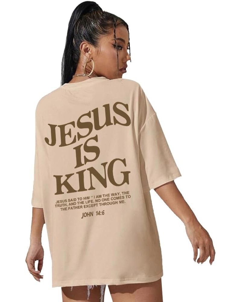 Jesus Loves You Round Neck Oversized Jesus is King T Shirts Half Sleeve Drop Shoulder Tee Khaki02 $10.19 T-Shirts