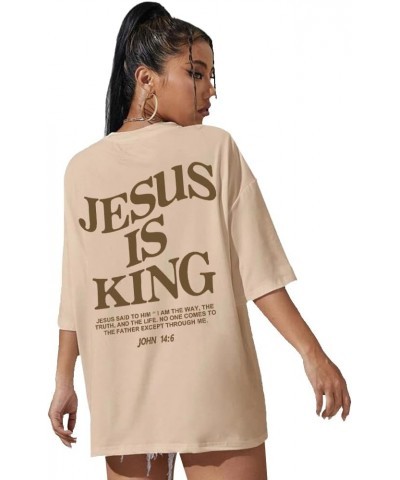 Jesus Loves You Round Neck Oversized Jesus is King T Shirts Half Sleeve Drop Shoulder Tee Khaki02 $10.19 T-Shirts