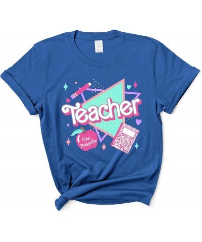 Personalized Teacher Shirt - Custom Name Grade Pink 80s 90s Teacher Back to School T-Shirt Royal $13.70 T-Shirts