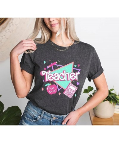 Personalized Teacher Shirt - Custom Name Grade Pink 80s 90s Teacher Back to School T-Shirt Royal $13.70 T-Shirts