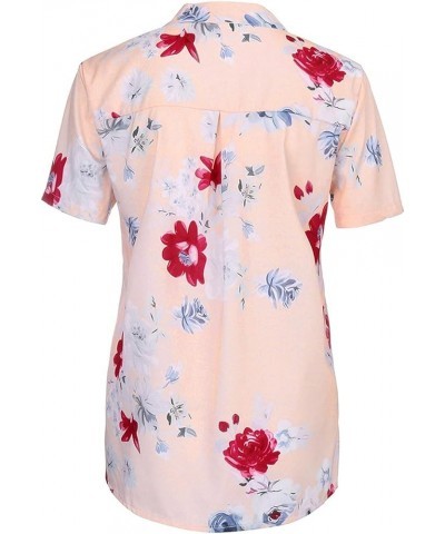 Floral Print Women's Tops Short Sleeve Button Down Shirts Casual Loose Fit Blouses 2024 Spring Top for Women 01-pink $7.90 Bl...