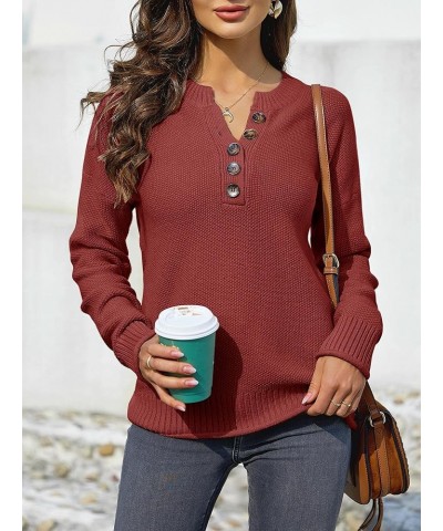 Women's Casual V-Neck Button Down Long Sleeve Ribbed Knit Loose Henley Tunic Sweaters Fall Pullover Jumper Tops Brick Red $18...