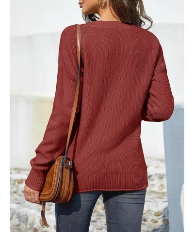 Women's Casual V-Neck Button Down Long Sleeve Ribbed Knit Loose Henley Tunic Sweaters Fall Pullover Jumper Tops Brick Red $18...