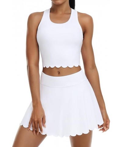 2 Piece Tennis Dresses for Women Athletic Workout Dress with Shorts and Pockets White $19.46 Activewear