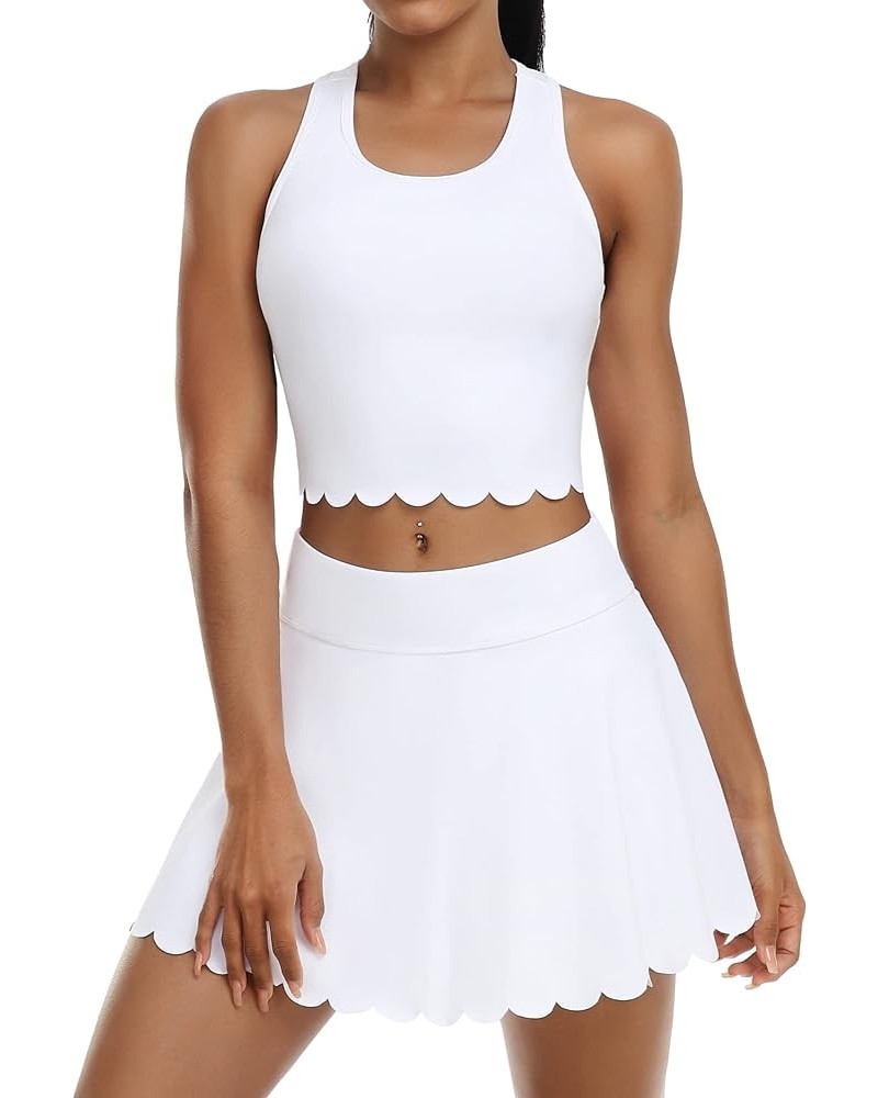 2 Piece Tennis Dresses for Women Athletic Workout Dress with Shorts and Pockets White $19.46 Activewear