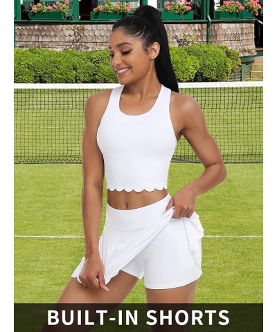 2 Piece Tennis Dresses for Women Athletic Workout Dress with Shorts and Pockets White $19.46 Activewear