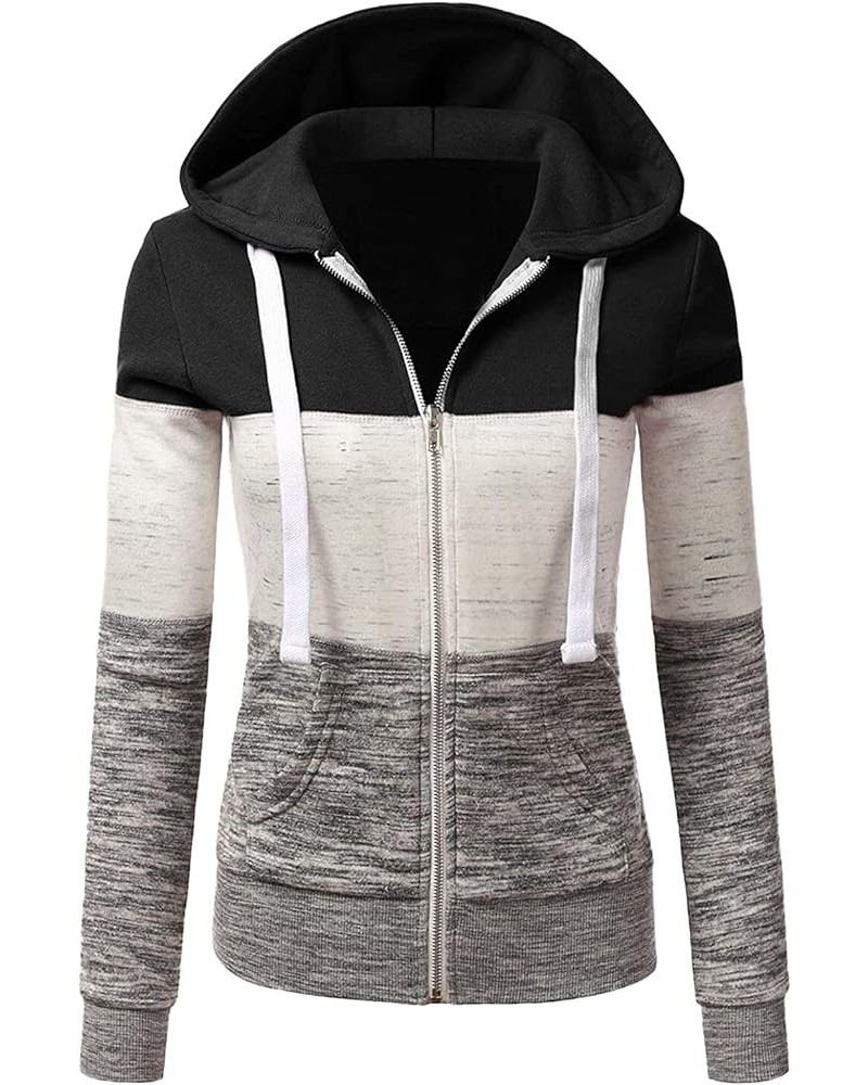 Womens Zip Up Hoodie Long Sleeve Fall Oversized Sweatshirts Casual Drawstring Y2K Pullover Hoodies Jacket with Pockets 06-bla...