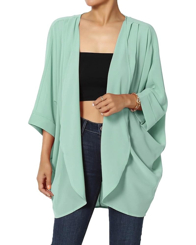 Women's Semi Sheer Chiffon Kimono Cardigan Solid Casual Summer Beach Cover Up Pleated Light Green $13.50 Swimsuits