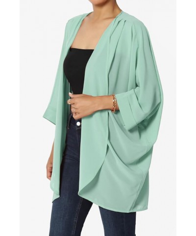 Women's Semi Sheer Chiffon Kimono Cardigan Solid Casual Summer Beach Cover Up Pleated Light Green $13.50 Swimsuits