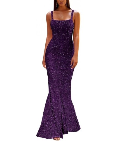 Women's Sequin Mermaid Prom Dresses 2024 Long Spaghetti Strap Sparkly Bodycon Formal Party Evening Gowns Purple $29.16 Dresses