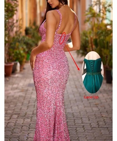 Women's Sequin Mermaid Prom Dresses 2024 Long Spaghetti Strap Sparkly Bodycon Formal Party Evening Gowns Purple $29.16 Dresses