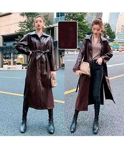 Autumn Long Leather Trench Coat for Women Long Sleeve Belt Buttons Faux Leather Raincoat Women Korean Fashion White $45.64 Coats