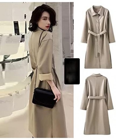 Autumn Long Leather Trench Coat for Women Long Sleeve Belt Buttons Faux Leather Raincoat Women Korean Fashion White $45.64 Coats