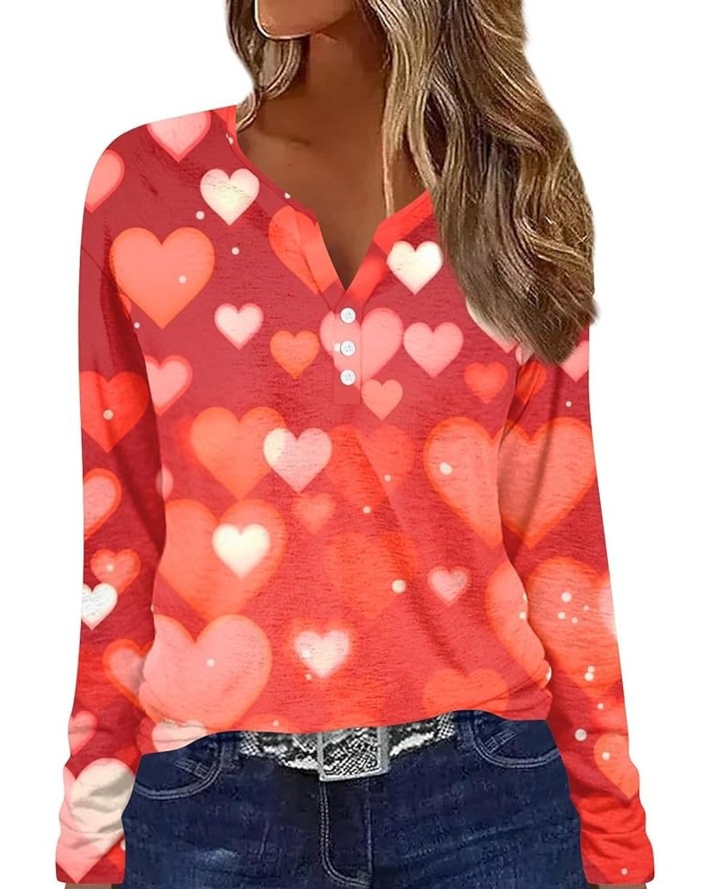 Womens Clothing, Valentines Day Red Heart Printed Button Down V Neck Tops Fall Casual Loose Fit Long Sleeve Shirts 2-red $10....