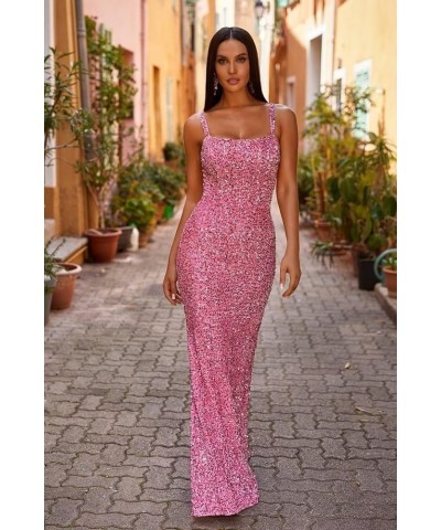 Women's Sequin Mermaid Prom Dresses 2024 Long Spaghetti Strap Sparkly Bodycon Formal Party Evening Gowns Purple $29.16 Dresses