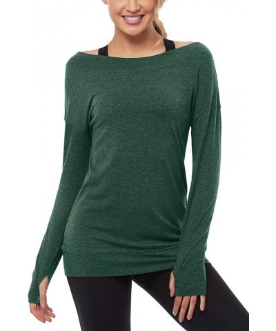 Long Sleeve Workout Shirts-Off Shoulder Long Sleeve Yoga Sports Long T-Shirt Activewear with Thumb Hole Green $11.68 Activewear