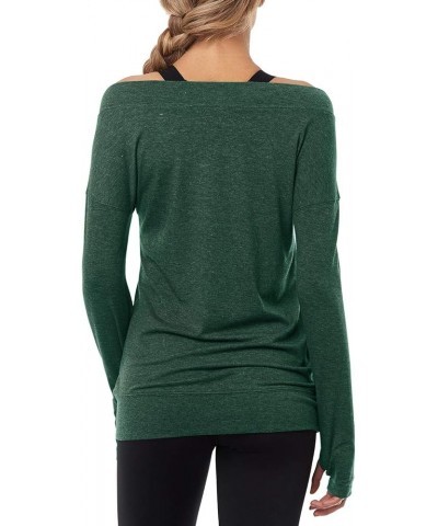 Long Sleeve Workout Shirts-Off Shoulder Long Sleeve Yoga Sports Long T-Shirt Activewear with Thumb Hole Green $11.68 Activewear