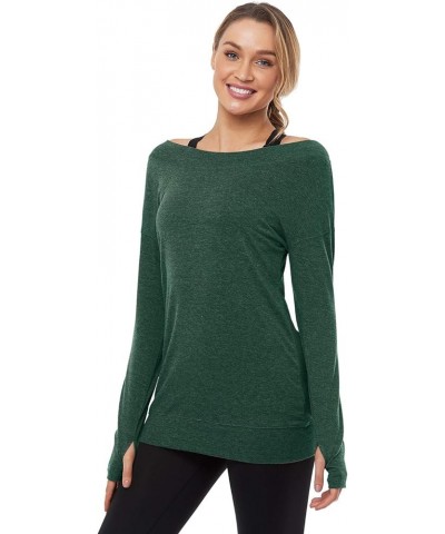 Long Sleeve Workout Shirts-Off Shoulder Long Sleeve Yoga Sports Long T-Shirt Activewear with Thumb Hole Green $11.68 Activewear