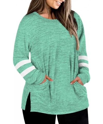 Plus-Size-Sweatshirts for Women Casual Loose Fit Tunic Tops with Pockets Light Green $14.26 Tops