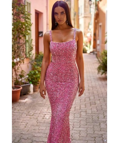 Women's Sequin Mermaid Prom Dresses 2024 Long Spaghetti Strap Sparkly Bodycon Formal Party Evening Gowns Purple $29.16 Dresses