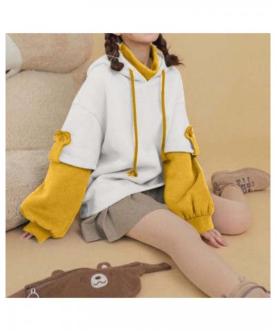 Fake Two Pieces Fleece Hooded Sweatshirt Bear Hoodie for Women Long Sleeve Pullover with Cute Bear Bag Detachable Bear Pouch ...