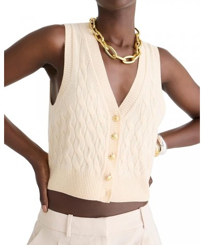 Women's V Neck Button Front Sleeveless Soft Cable Knit Sweater Vest Crop Top Beige $20.29 Sweaters