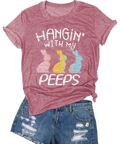 Happy Easter Shirts for Women - Hanging with My Peeps Shirt Cute Bunny Graphic Tees Easter Tshirts Shirts Letter Printed Top ...