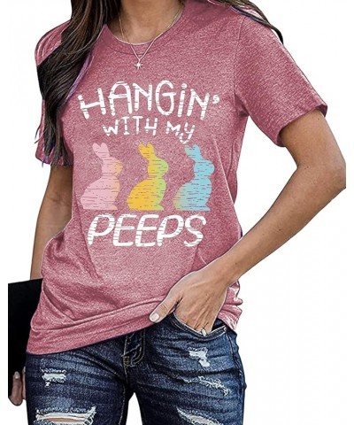 Happy Easter Shirts for Women - Hanging with My Peeps Shirt Cute Bunny Graphic Tees Easter Tshirts Shirts Letter Printed Top ...