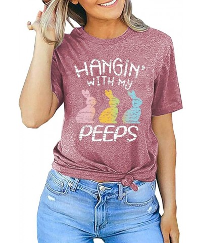 Happy Easter Shirts for Women - Hanging with My Peeps Shirt Cute Bunny Graphic Tees Easter Tshirts Shirts Letter Printed Top ...