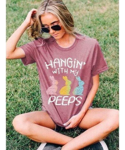 Happy Easter Shirts for Women - Hanging with My Peeps Shirt Cute Bunny Graphic Tees Easter Tshirts Shirts Letter Printed Top ...