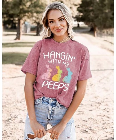 Happy Easter Shirts for Women - Hanging with My Peeps Shirt Cute Bunny Graphic Tees Easter Tshirts Shirts Letter Printed Top ...