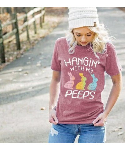 Happy Easter Shirts for Women - Hanging with My Peeps Shirt Cute Bunny Graphic Tees Easter Tshirts Shirts Letter Printed Top ...