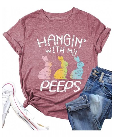 Happy Easter Shirts for Women - Hanging with My Peeps Shirt Cute Bunny Graphic Tees Easter Tshirts Shirts Letter Printed Top ...