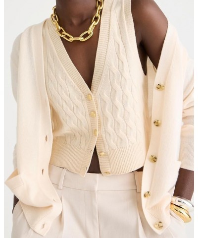 Women's V Neck Button Front Sleeveless Soft Cable Knit Sweater Vest Crop Top Beige $20.29 Sweaters