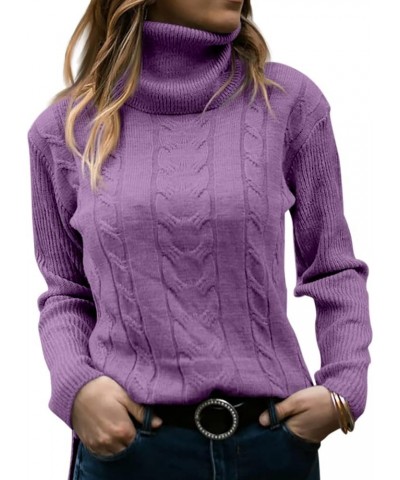 Women's Long Sleeve Turtleneck Chunky Knitted Pullover Soft Jumper Sweater Tops Light Purple $23.00 Sweaters