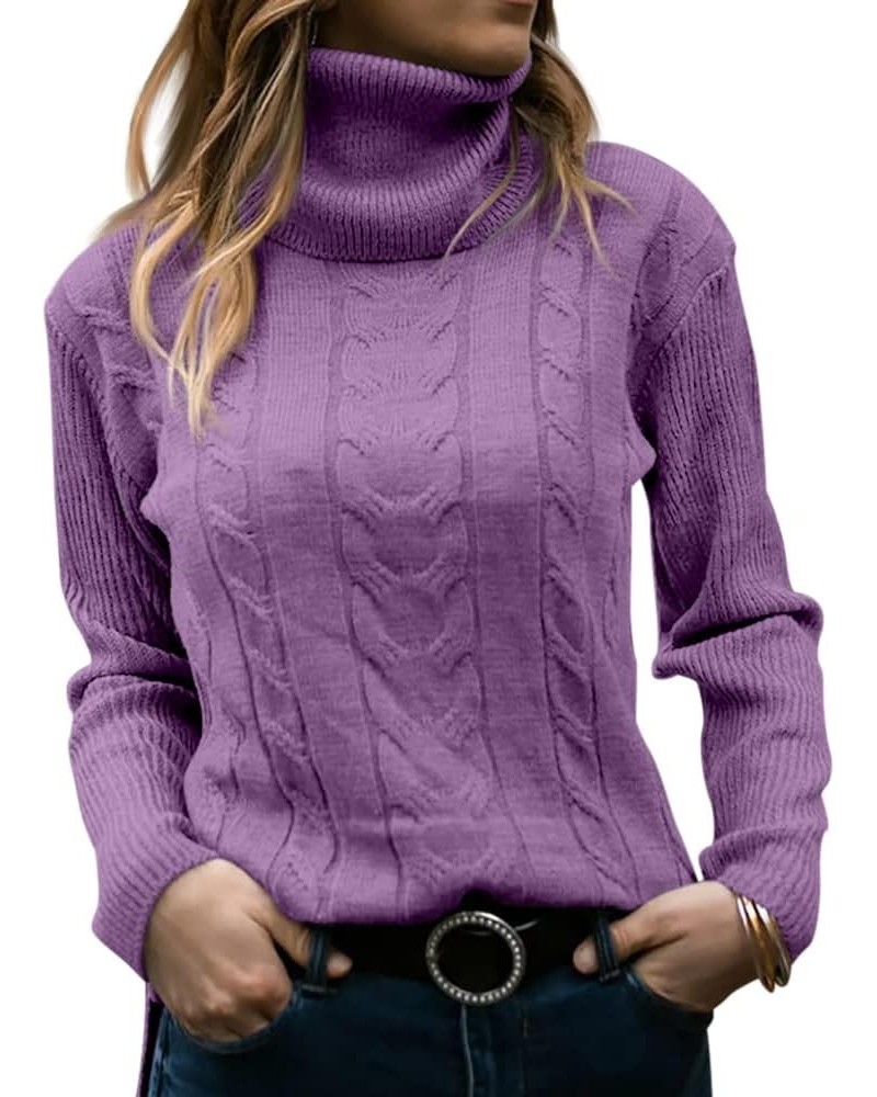 Women's Long Sleeve Turtleneck Chunky Knitted Pullover Soft Jumper Sweater Tops Light Purple $23.00 Sweaters