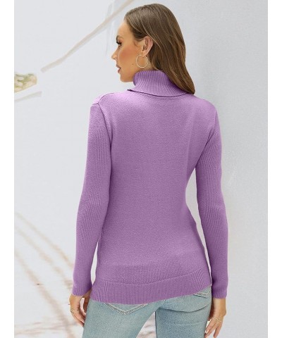 Women's Long Sleeve Turtleneck Chunky Knitted Pullover Soft Jumper Sweater Tops Light Purple $23.00 Sweaters