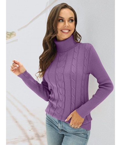 Women's Long Sleeve Turtleneck Chunky Knitted Pullover Soft Jumper Sweater Tops Light Purple $23.00 Sweaters