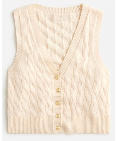 Women's V Neck Button Front Sleeveless Soft Cable Knit Sweater Vest Crop Top Beige $20.29 Sweaters